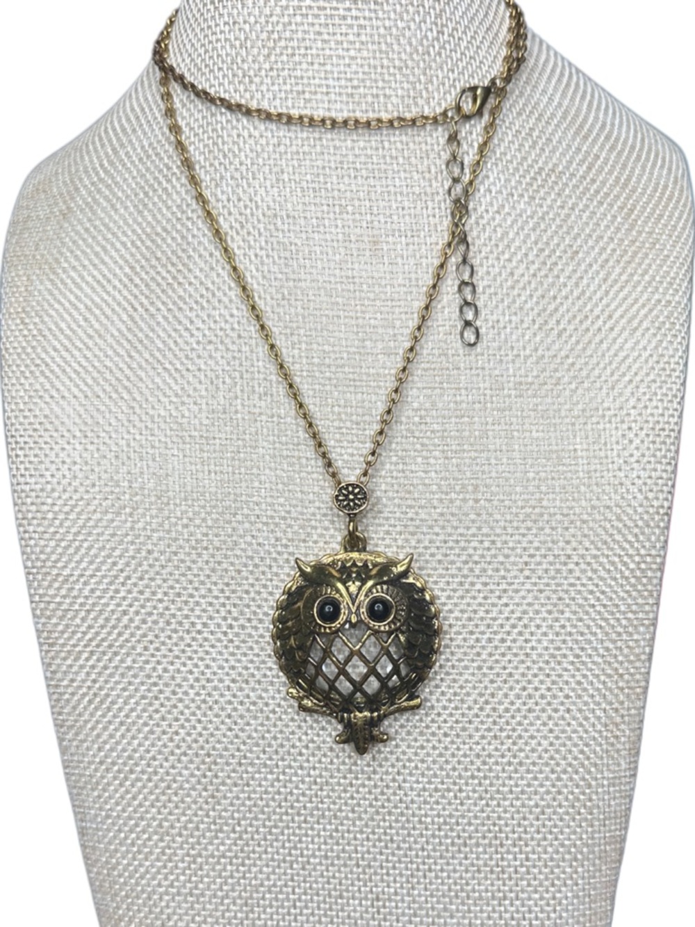 Vintage-Inspired Gold Owl Pendant Necklace with Magnifying Glass